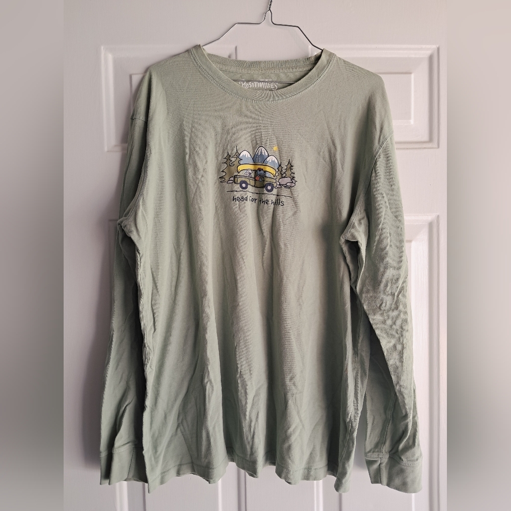 XL Green PositiviTees "Head for the Hills" Long Sleeve Shirt